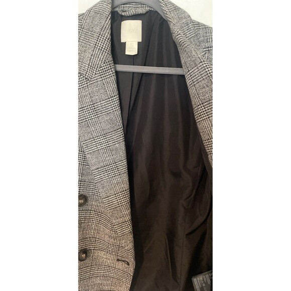 H & M Double Breasted Blazer Loose Fit Checked Grey Black Womens  Size 2 Lined - Picture 7 of 12